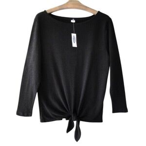 😍2/$20 NWT Old Navy Plus Sz XXL Cotton Tie Front Long Sleeve Top Black